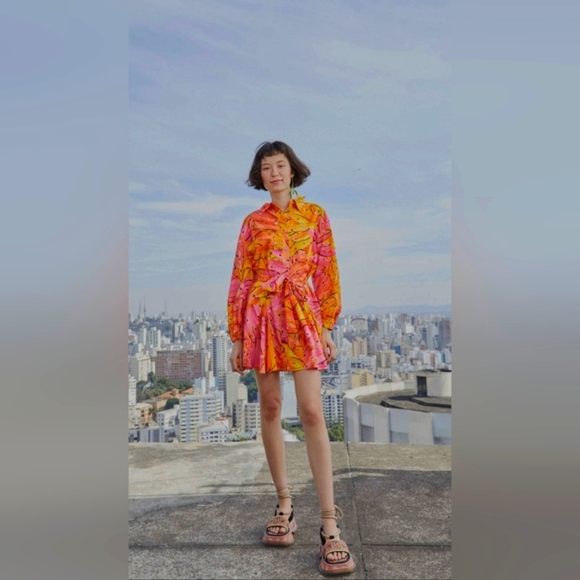 FARM RIO PINK OMBRE BANANAS MINI DRESS Size L - Picture 1 of 6